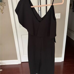 BEBE Black One-Shoulder Ruffle Sheath Dress